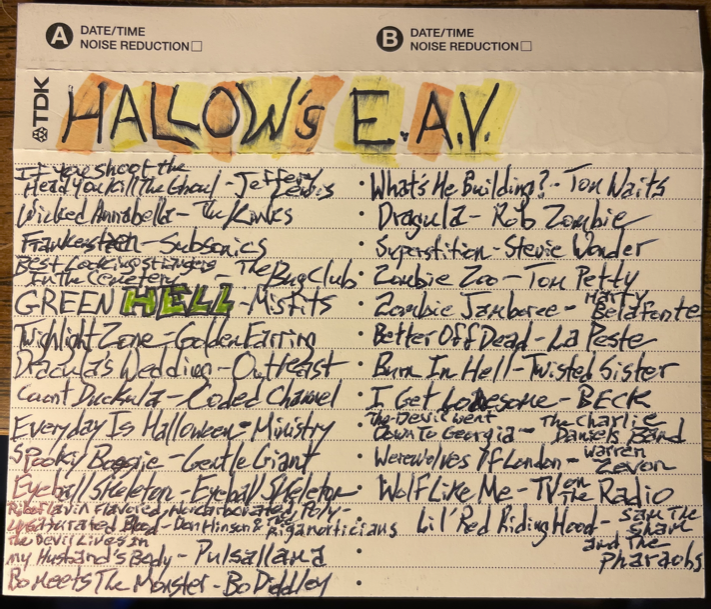 photograph of the track list for Hallows E.A.V tape #35